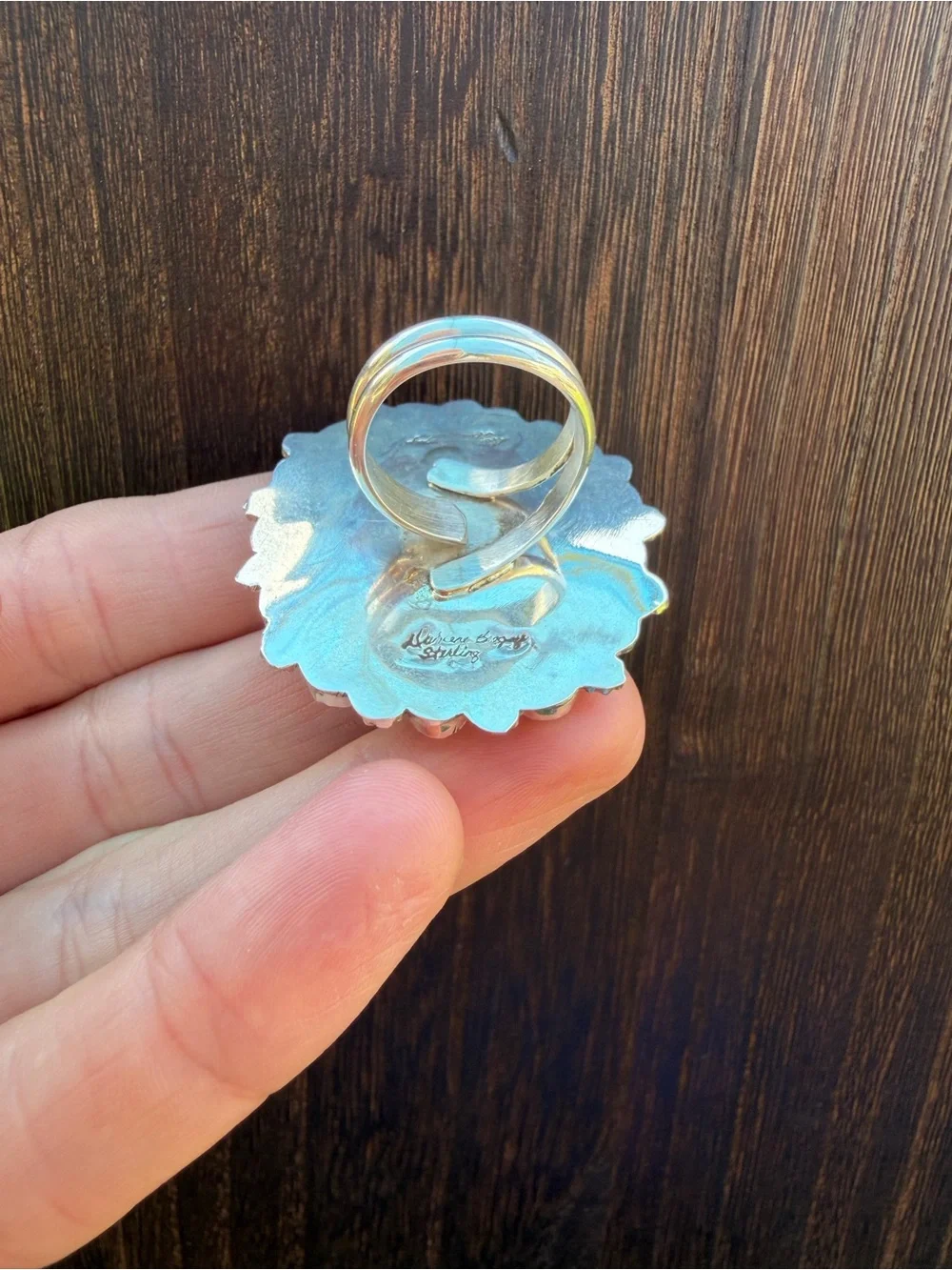 Navajo Handmade Pink Conch and Natural Opal Cluster Statement Ring - Signed